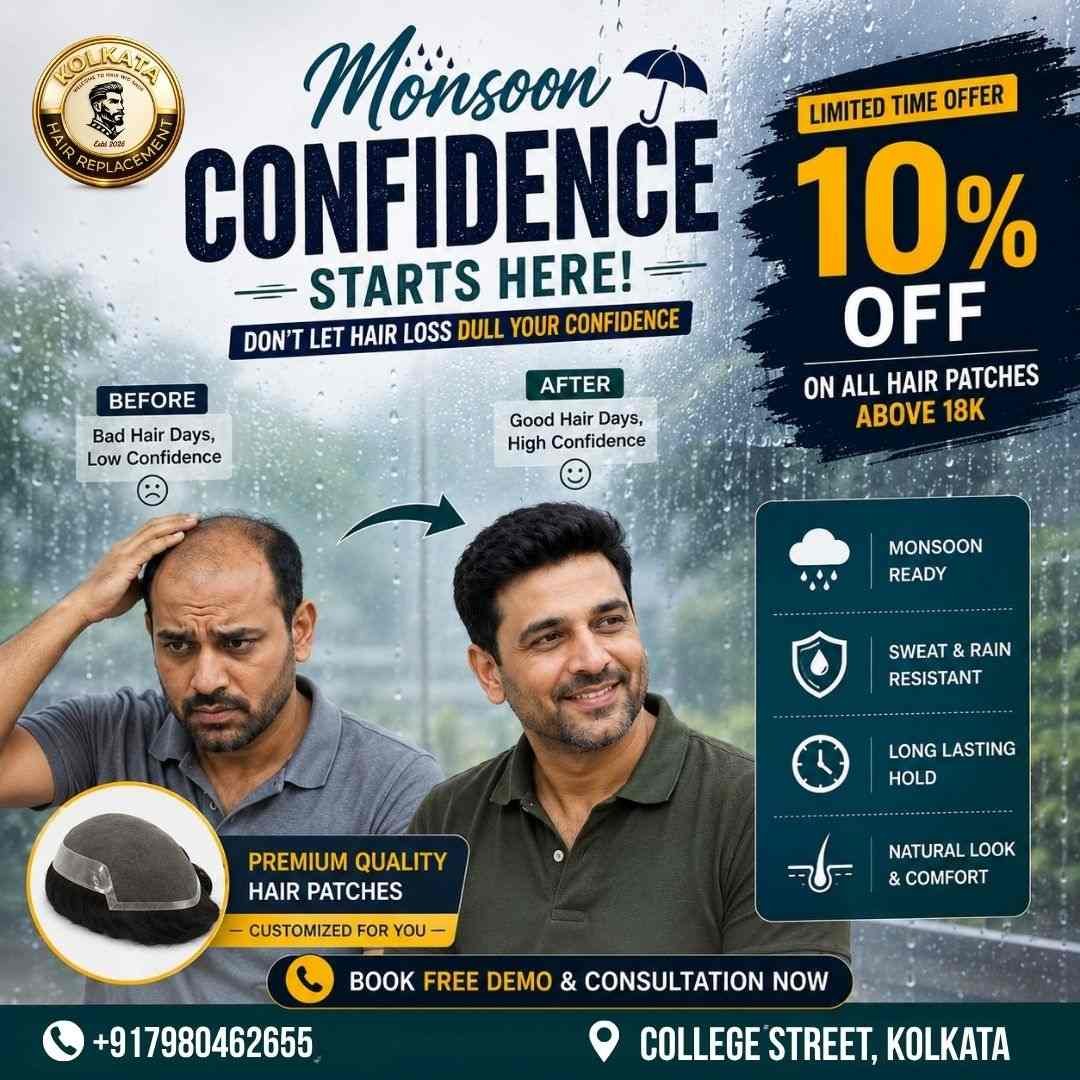 Monsoon special: 10 percent discount on hair wig and hair patch in College Street Kolkata