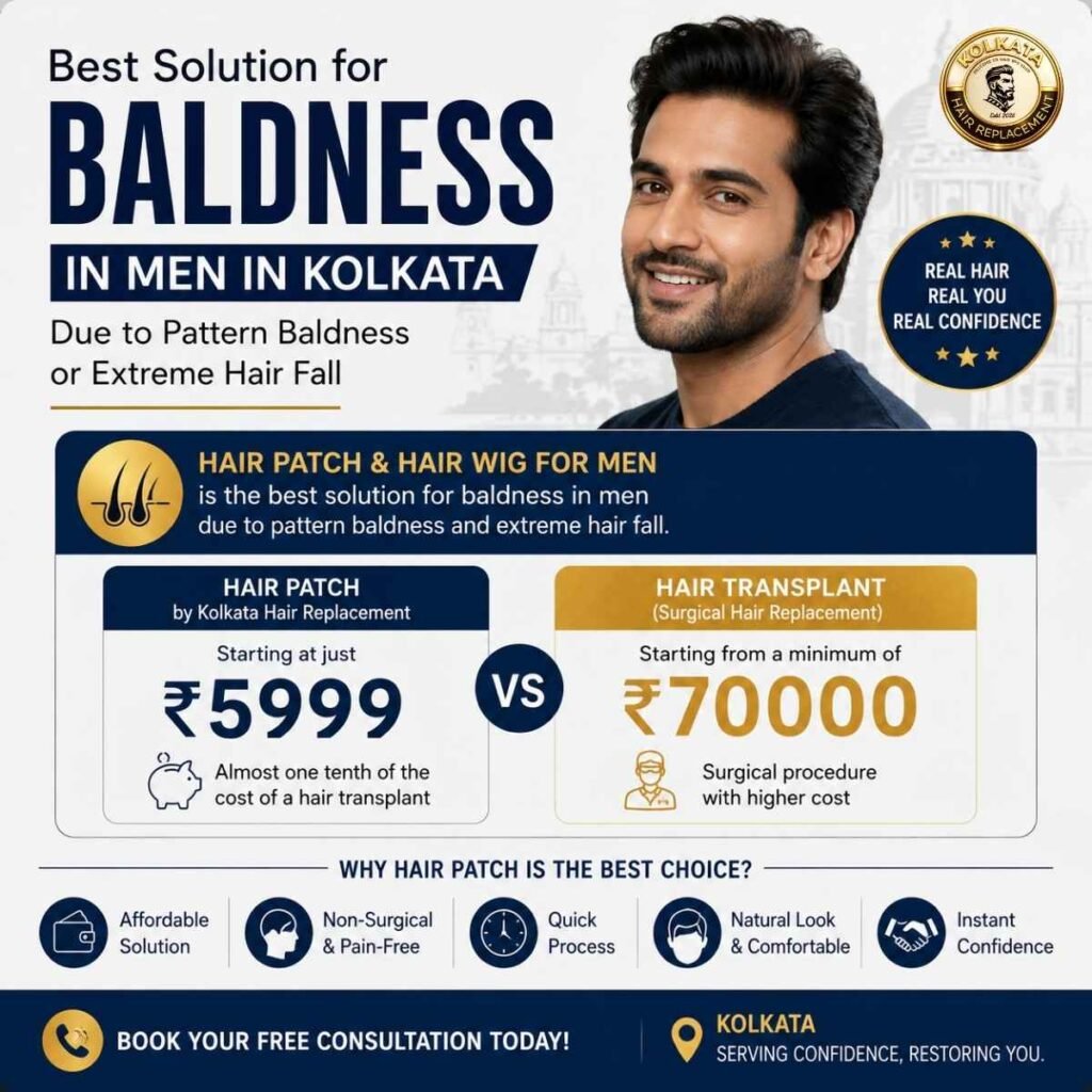 Best hair patch for men in Kolkata – affordable non-surgical baldness solution compared to hair transplant
