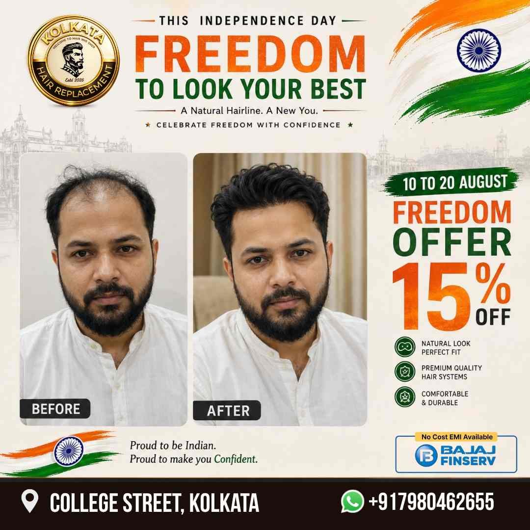 15 percent off on mens hair wig and hair patch in Kolkata